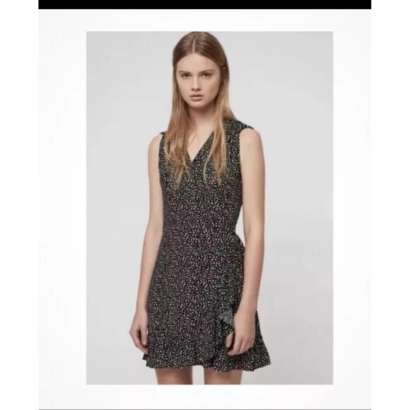 All Saints Krystal Valentine Black White Hearts Wrap Dress Size M - Picture 2 of 11